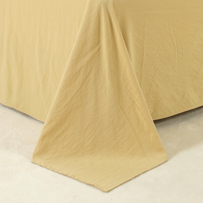 91家纺网 家纺一手货源 找家纺 博婷 2026新款水洗棉麻皱皱纱纽扣工艺款四件套 姜黄