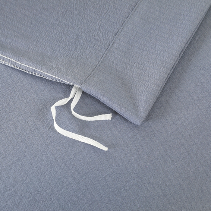 91家纺网 家纺一手货源 找家纺 博婷 2026新款水洗棉麻皱皱纱纽扣工艺款四件套 蓝色