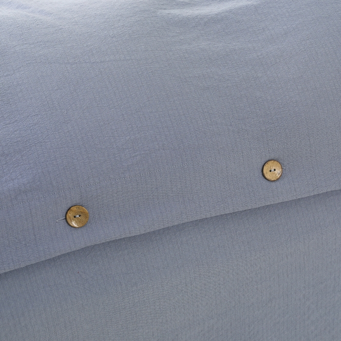 91家纺网 家纺一手货源 找家纺 博婷 2026新款水洗棉麻皱皱纱纽扣工艺款四件套 蓝色