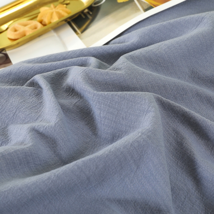 91家纺网 家纺一手货源 找家纺 博婷 2026新款水洗棉麻皱皱纱纽扣工艺款四件套 蓝色