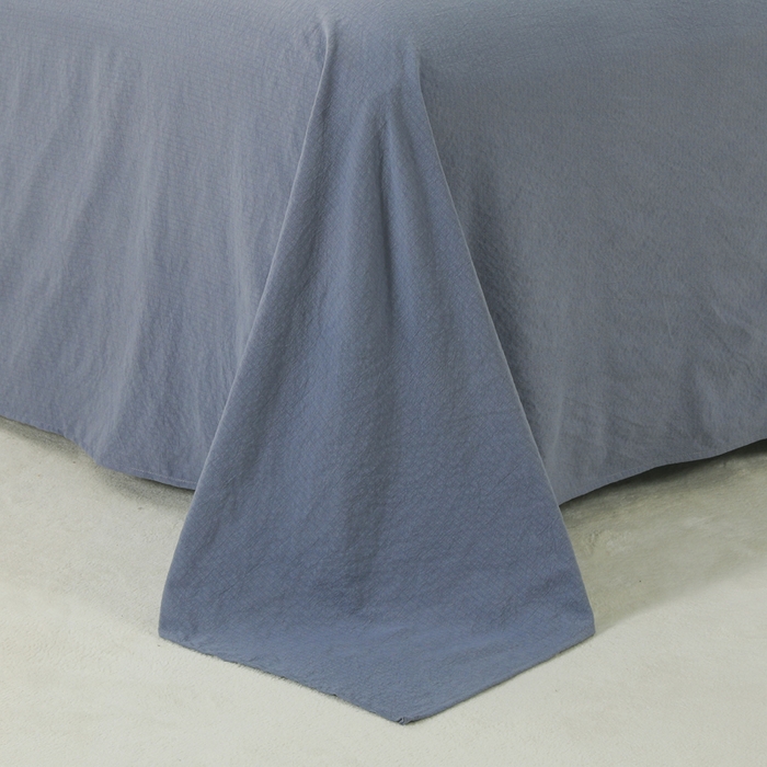 91家纺网 家纺一手货源 找家纺 博婷 2026新款水洗棉麻皱皱纱纽扣工艺款四件套 蓝色