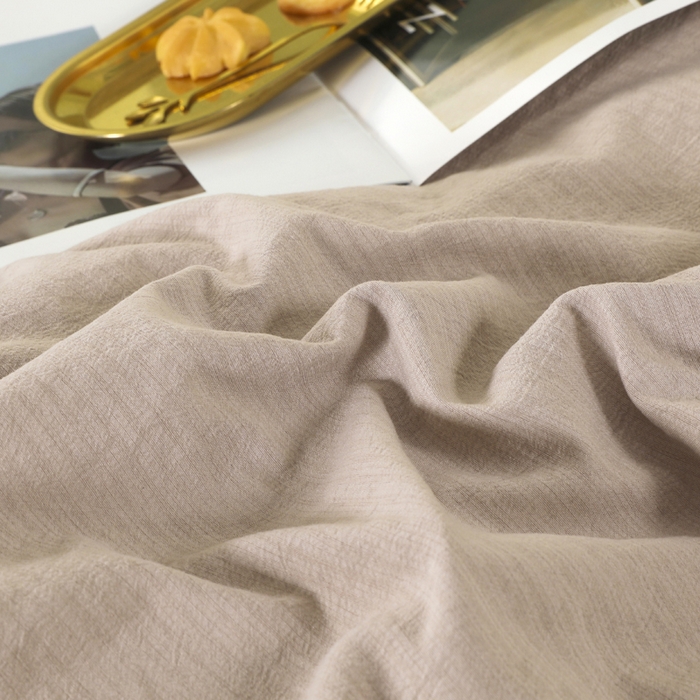 91家纺网 家纺一手货源 找家纺 博婷 2026新款水洗棉麻皱皱纱纽扣工艺款四件套 浅咖