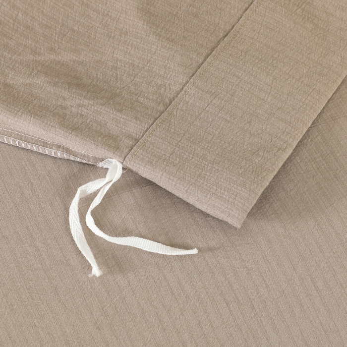 91家纺网 家纺一手货源 找家纺 博婷 2026新款水洗棉麻皱皱纱纽扣工艺款四件套 浅咖