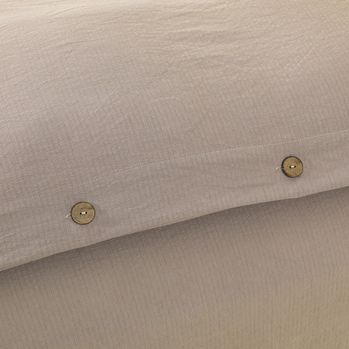 91家纺网 家纺一手货源 找家纺 博婷 2026新款水洗棉麻皱皱纱纽扣工艺款四件套 浅咖