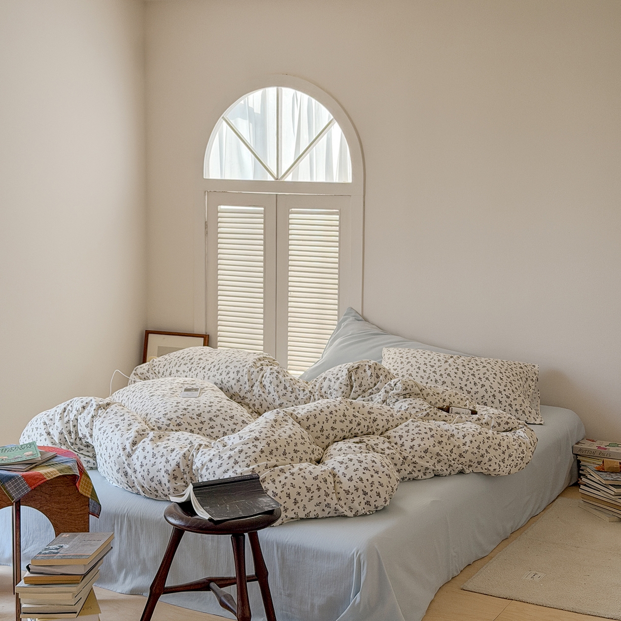 91家纺网 家纺一手货源 找家纺 蜜宿 2026新款全棉双层纱四件套（碎花款） 白日梦蓝