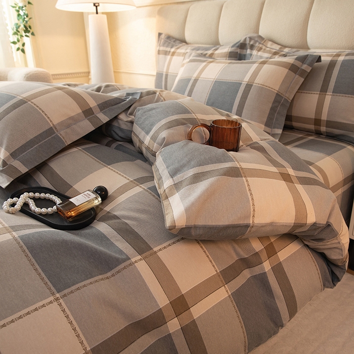 91家纺网 家纺一手货源 找家纺 磨毛世家家纺 2025新款全棉四件套纯棉加厚生态磨毛套件北海道-咖