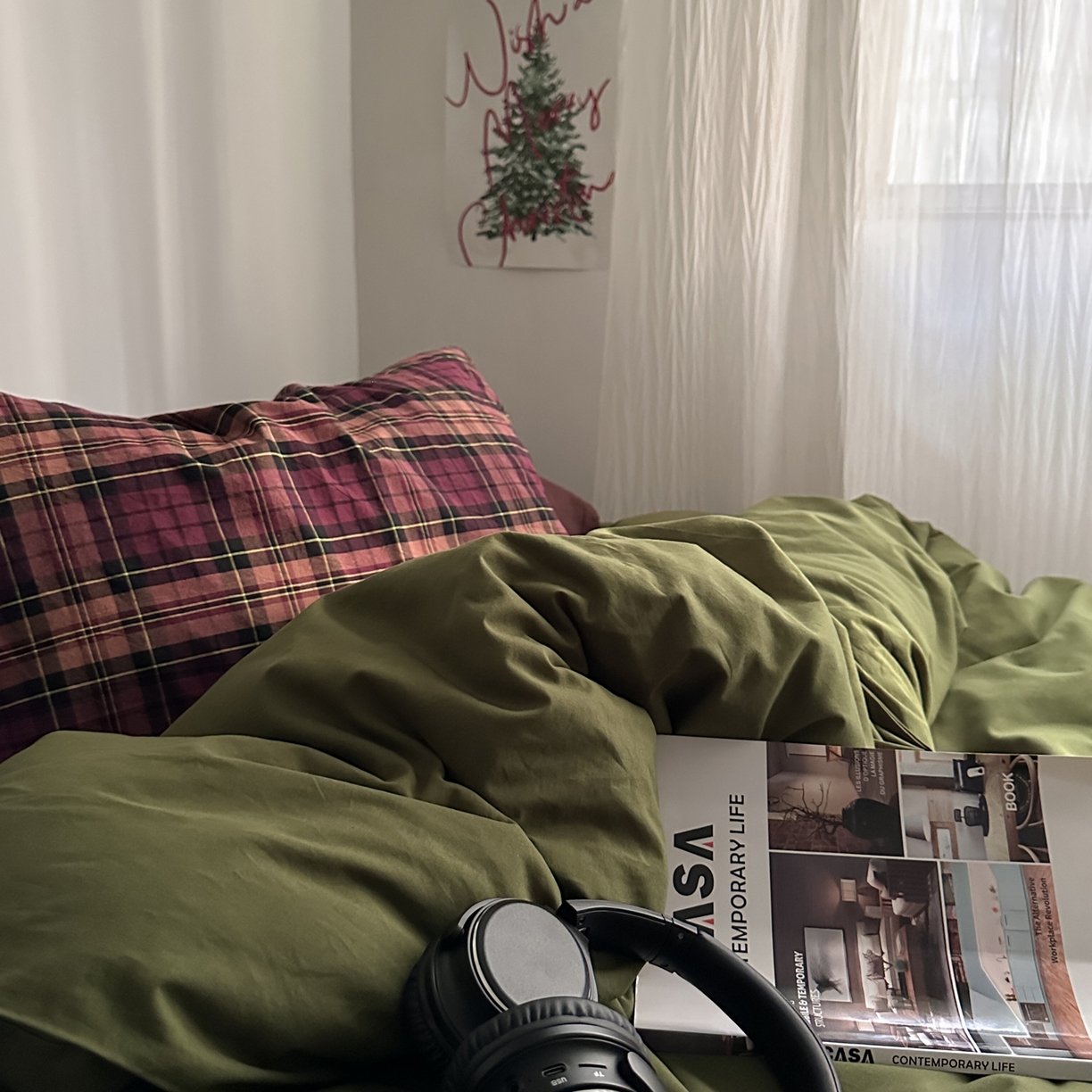 91家纺网 家纺一手货源 找家纺 柚可家居 2026新款色织水洗棉全棉四件套-一树生花 一树生花（枕套格子）