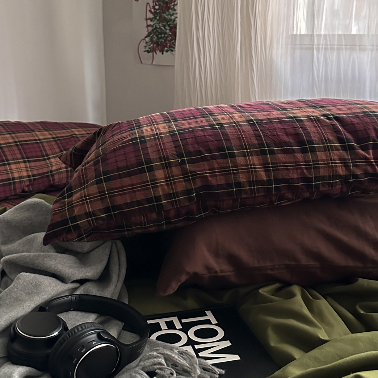 91家纺网 家纺一手货源 找家纺 柚可家居 2026新款色织水洗棉全棉四件套-一树生花 一树生花（枕套格子+拿铁）