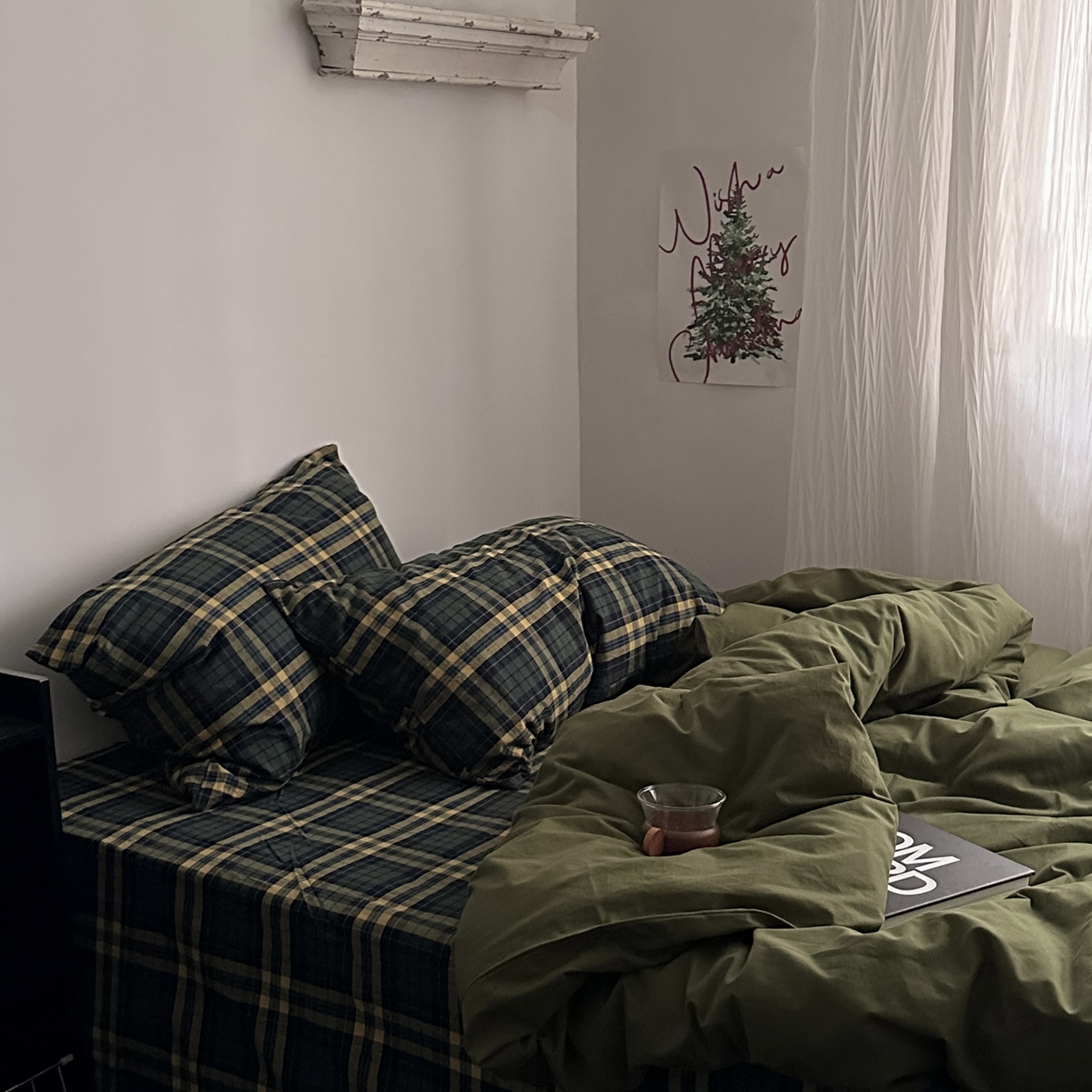 91家纺网 家纺一手货源 找家纺 柚可家居 2026新款色织水洗棉全棉四件套-浮生半日 浮生半日（枕套格子）