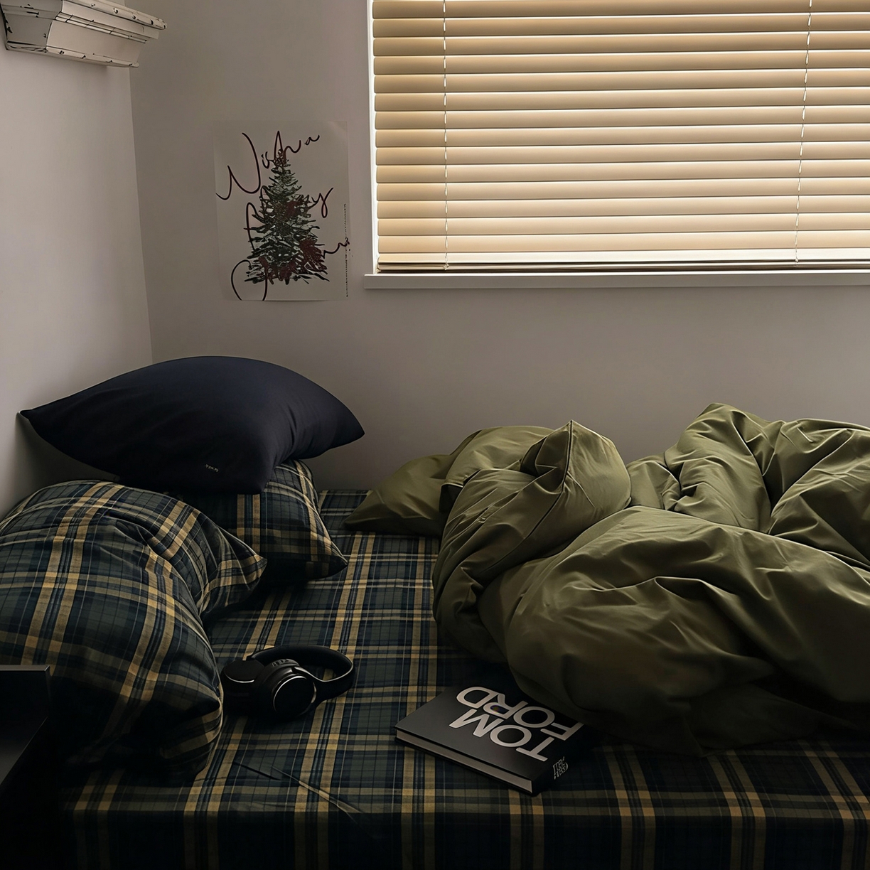 91家纺网 家纺一手货源 找家纺 柚可家居 2026新款色织水洗棉全棉四件套-浮生半日 浮生半日（枕套格子+藏蓝）