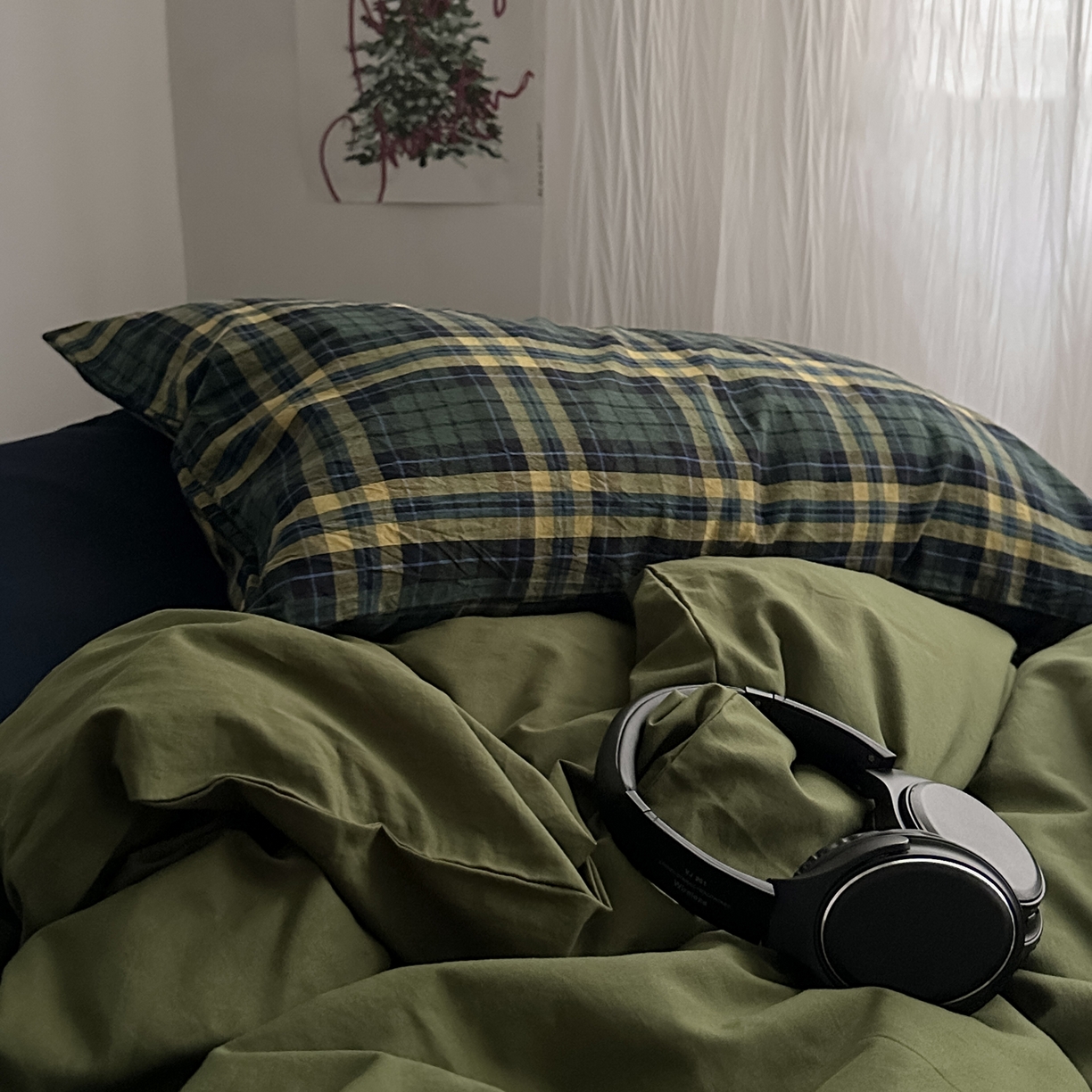 91家纺网 家纺一手货源 找家纺 柚可家居 2026新款色织水洗棉全棉四件套-浮生半日 浮生半日（枕套格子+藏蓝）