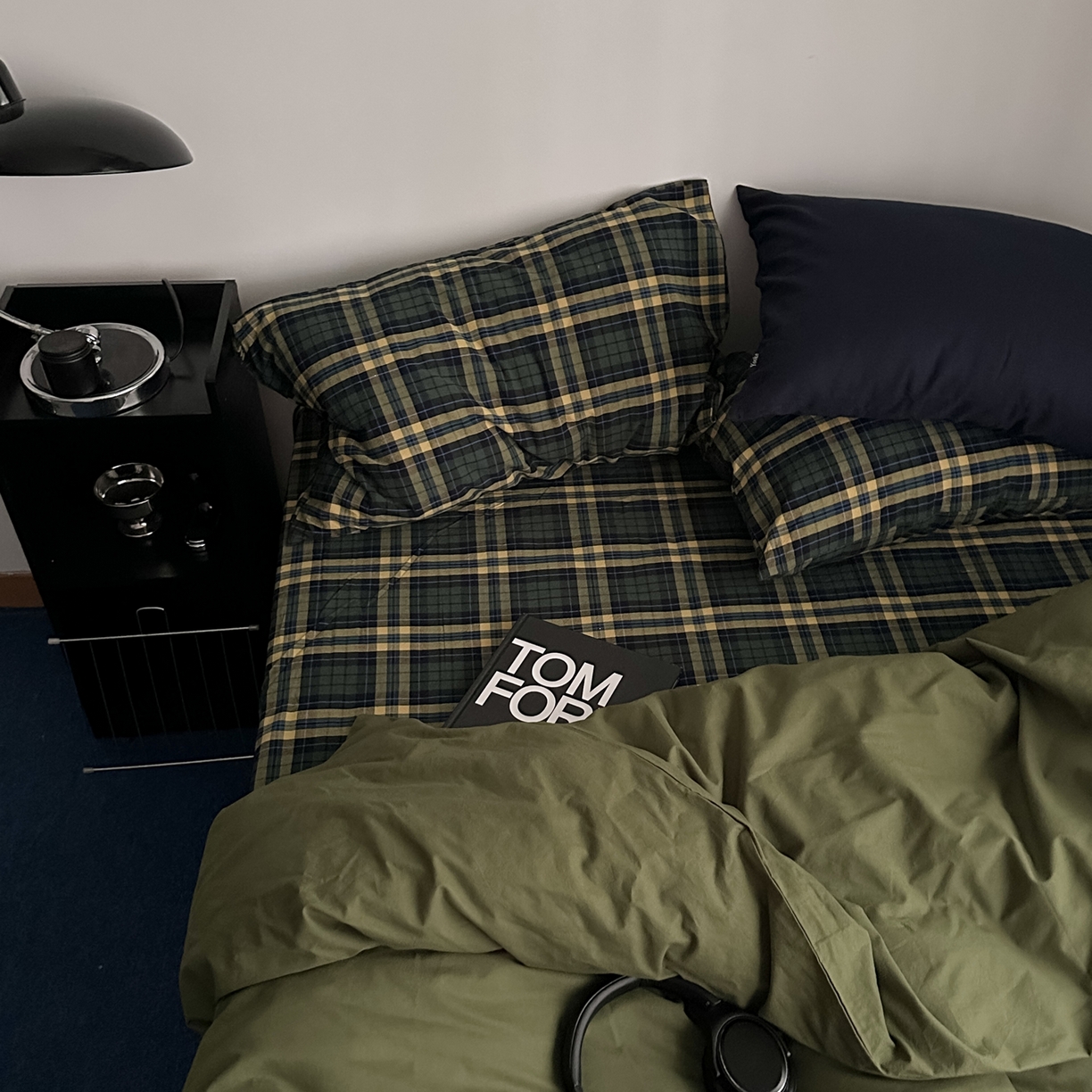 91家纺网 家纺一手货源 找家纺 柚可家居 2026新款色织水洗棉全棉四件套-浮生半日 浮生半日（枕套格子+藏蓝）