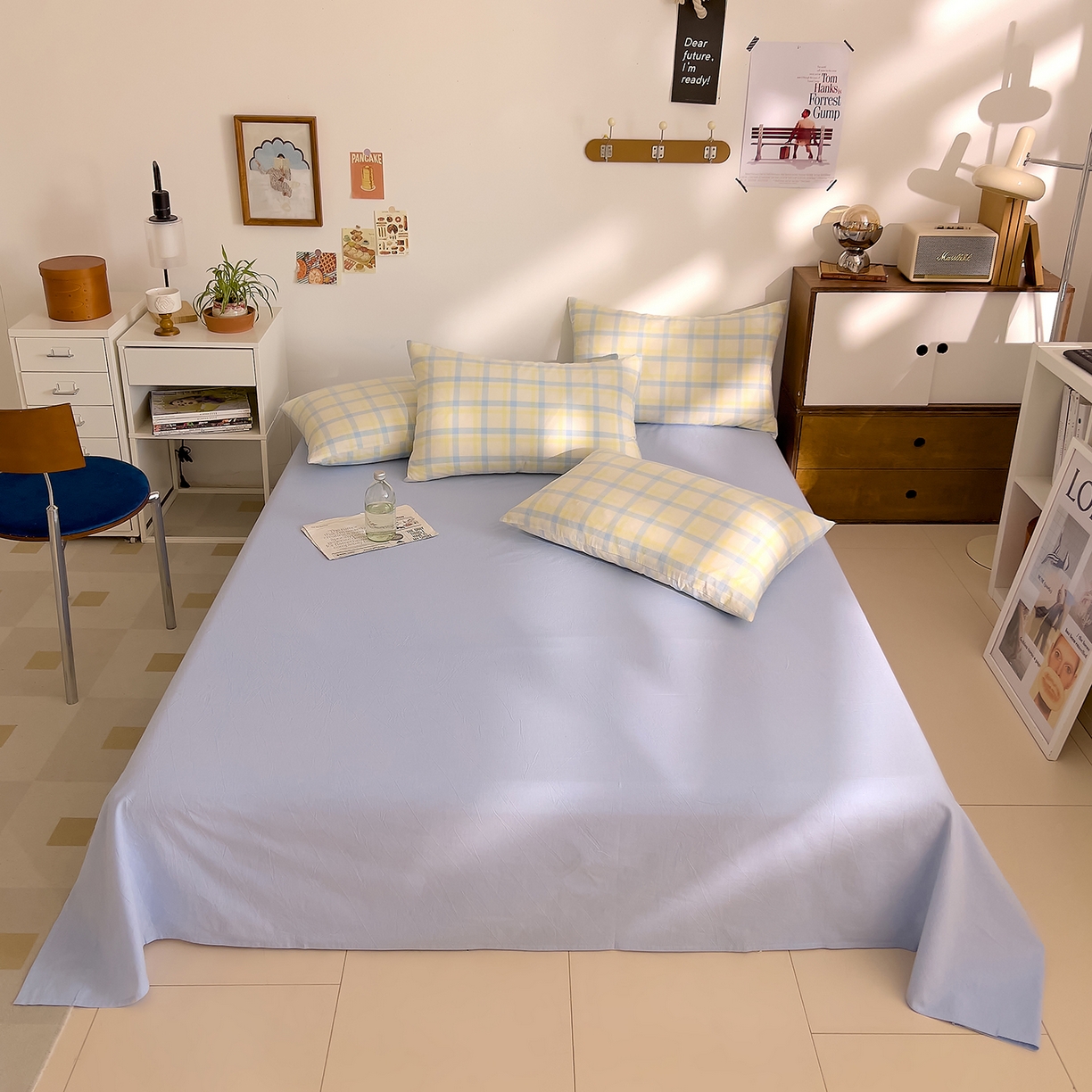 91家纺网 家纺一手货源 找家纺 DoDo 兜兜 2026新款全棉纯棉A类条格水洗棉四件套-可定做尺寸 禾里-黄蓝