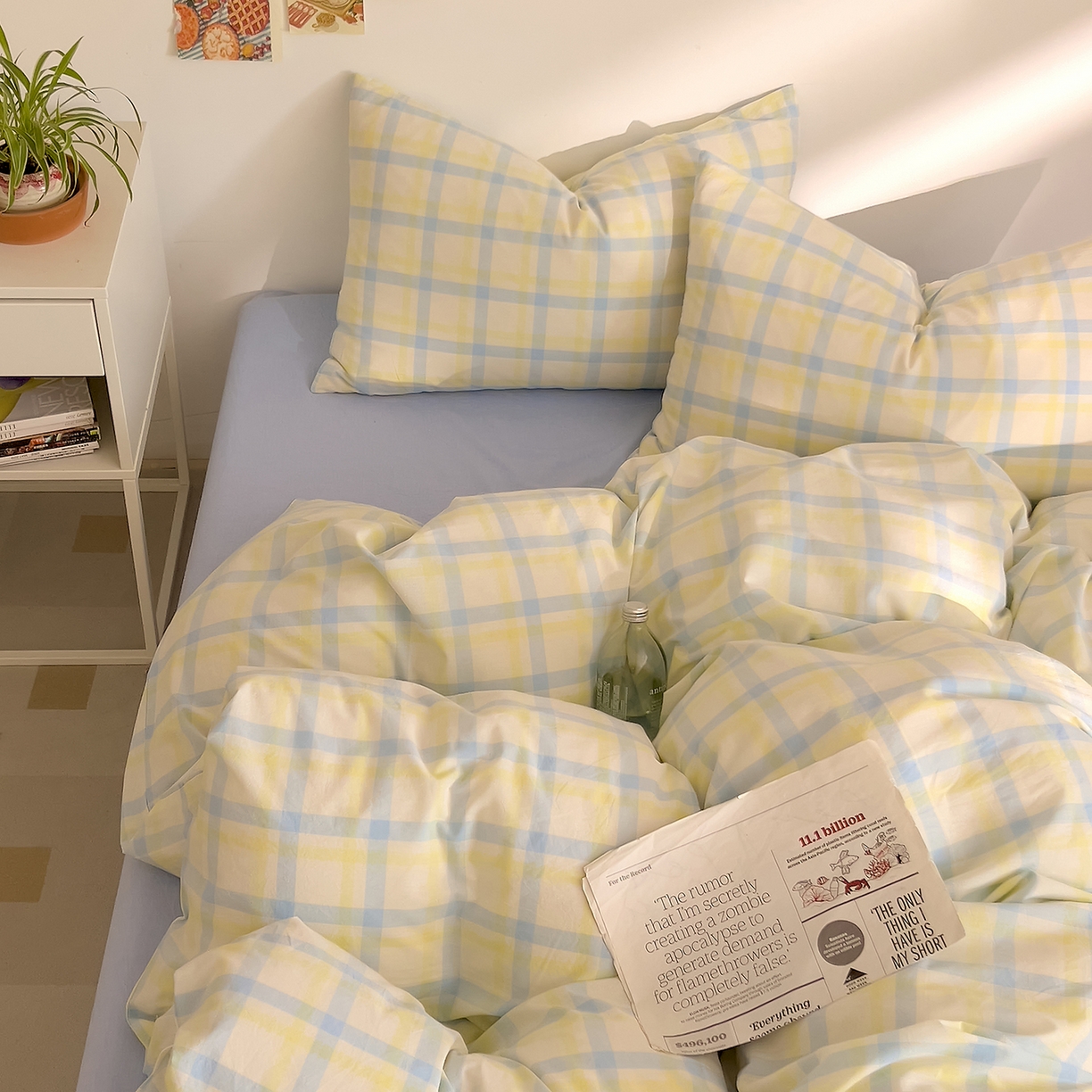 91家纺网 家纺一手货源 找家纺 DoDo 兜兜 2026新款全棉纯棉A类条格水洗棉四件套-可定做尺寸 禾里-黄蓝