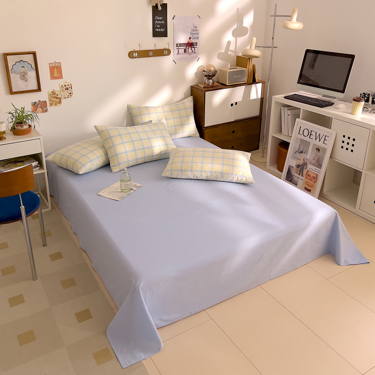 91家纺网 家纺一手货源 找家纺 DoDo 兜兜 2026新款全棉纯棉A类条格水洗棉四件套-可定做尺寸 禾里-黄蓝