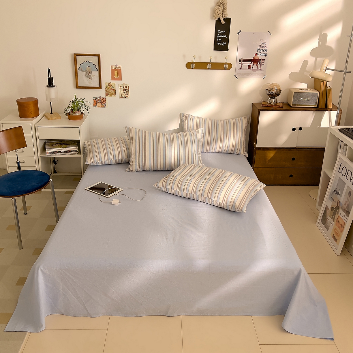 91家纺网 家纺一手货源 找家纺 DoDo 兜兜 2026新款全棉纯棉A类条格水洗棉四件套-可定做尺寸 左岸-蓝