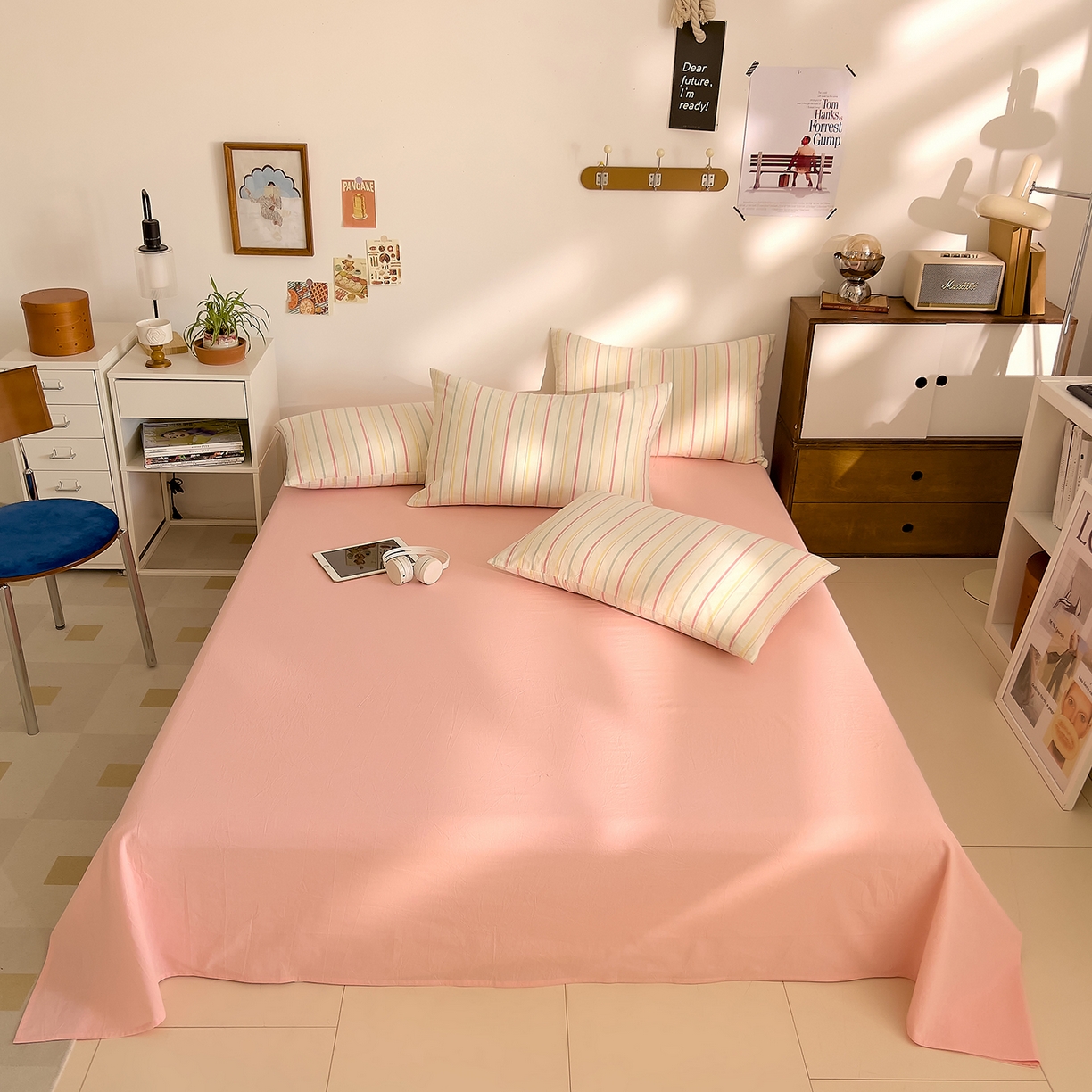 91家纺网 家纺一手货源 找家纺 DoDo 兜兜 2026新款全棉纯棉A类条格水洗棉四件套-可定做尺寸 且乐-粉