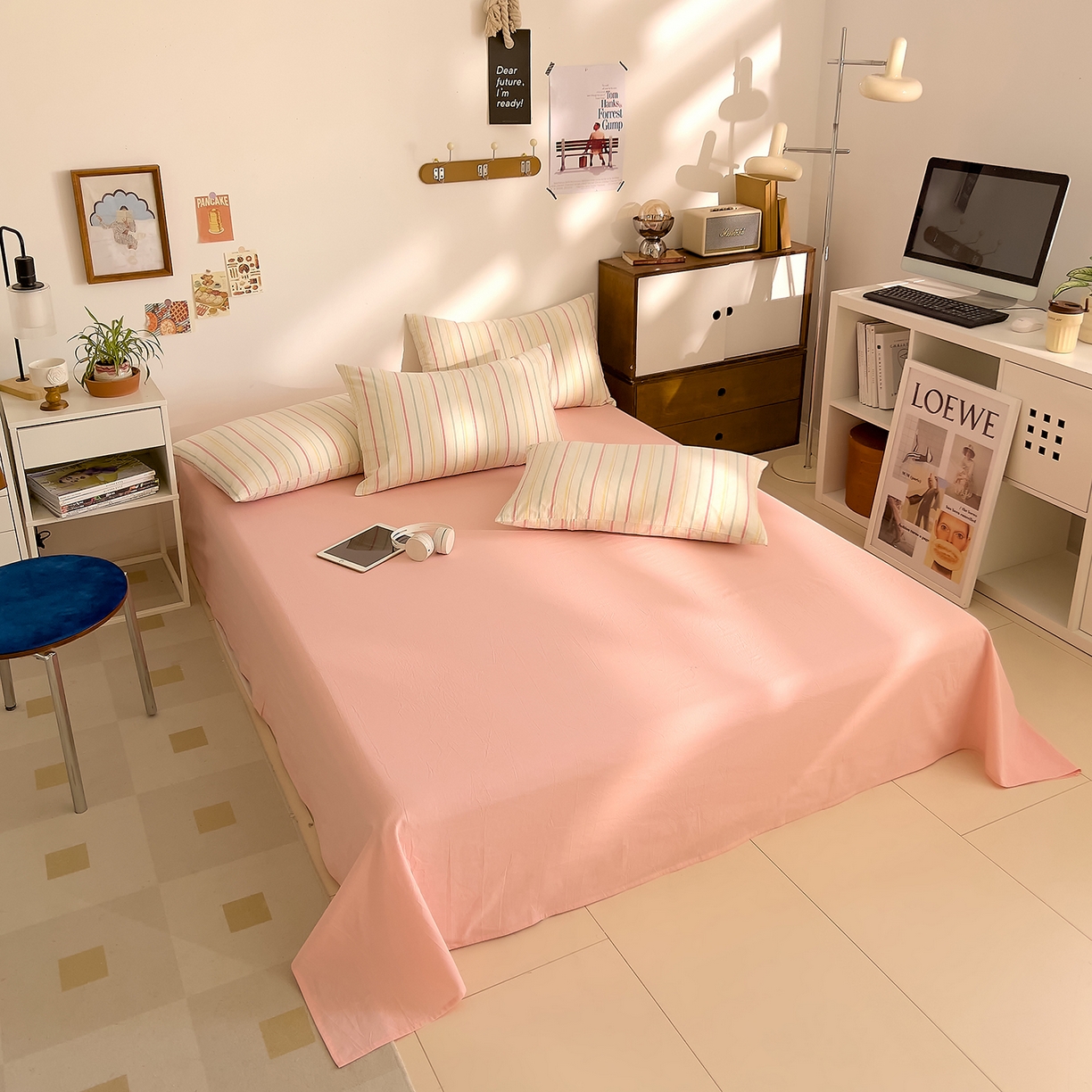 91家纺网 家纺一手货源 找家纺 DoDo 兜兜 2026新款全棉纯棉A类条格水洗棉四件套-可定做尺寸 且乐-粉