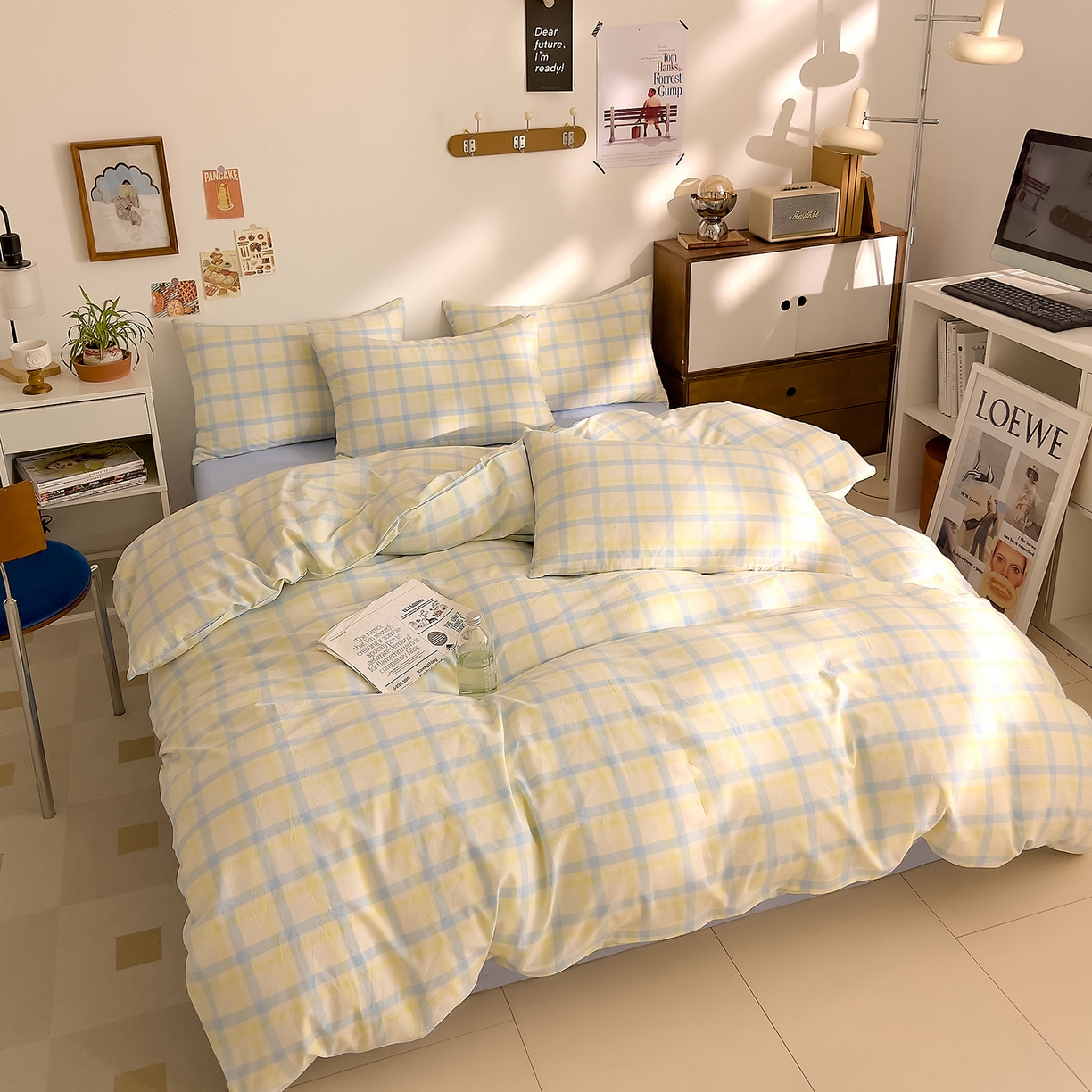 91家纺网 家纺一手货源 找家纺 DoDo 兜兜 2026新款全棉纯棉A类条格水洗棉四件套-可定做尺寸 禾里-黄蓝