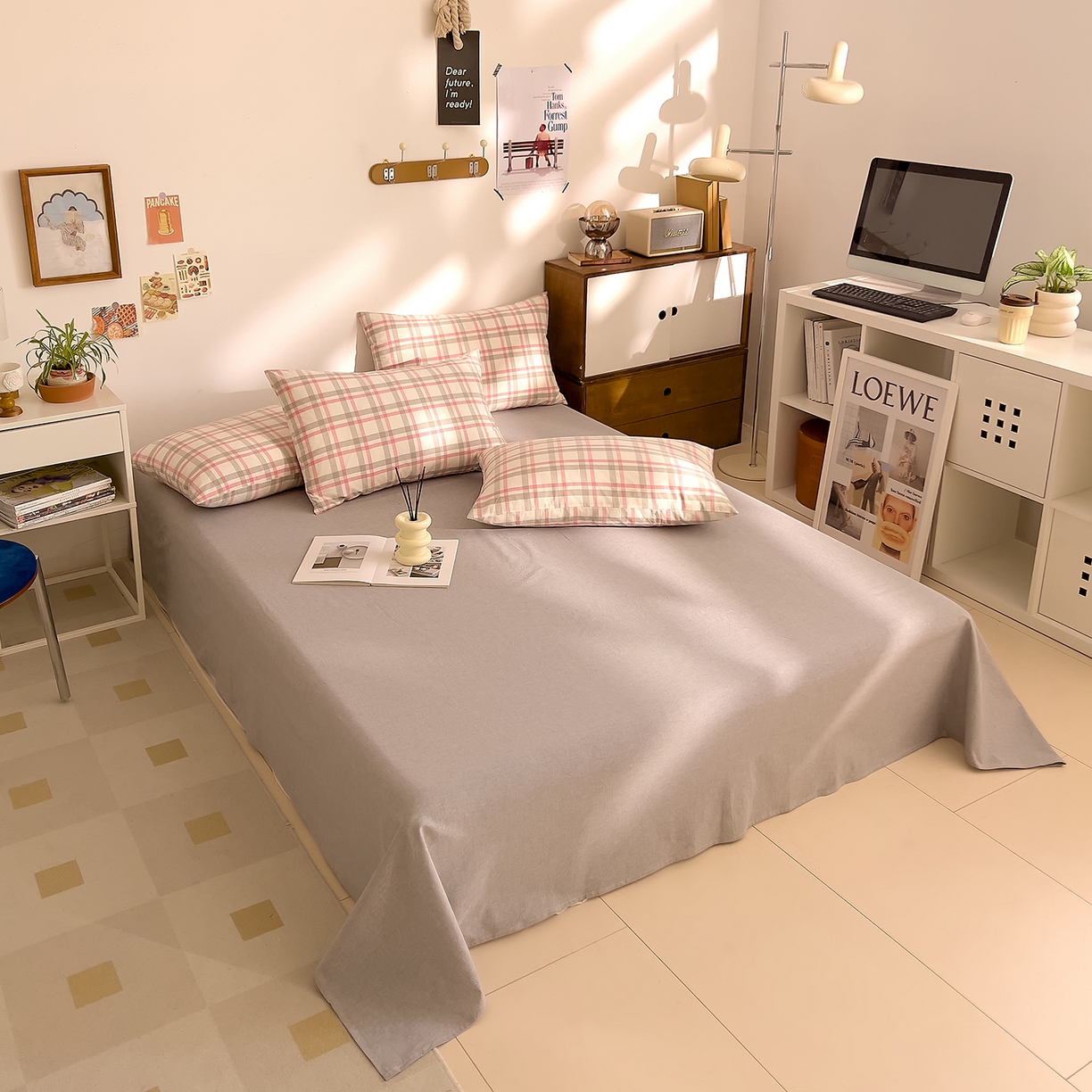 91家纺网 家纺一手货源 找家纺 DoDo 兜兜 2026新款全棉纯棉A类条格水洗棉四件套-可定做尺寸 禾里-灰粉