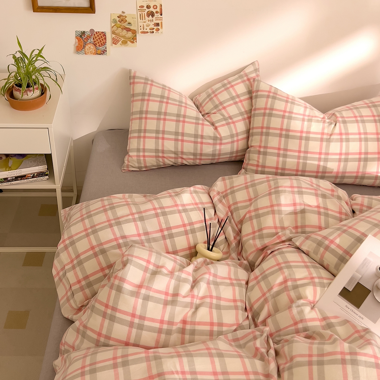 91家纺网 家纺一手货源 找家纺 DoDo 兜兜 2026新款全棉纯棉A类条格水洗棉四件套-可定做尺寸 禾里-灰粉