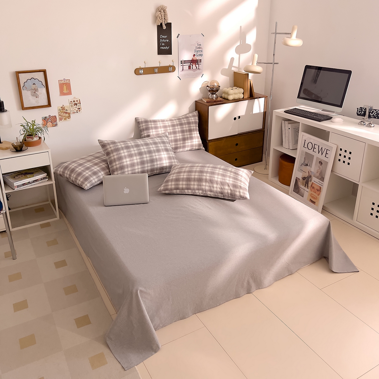 91家纺网 家纺一手货源 找家纺 DoDo 兜兜 2026新款全棉纯棉A类条格水洗棉四件套-可定做尺寸 可可奈-烟灰