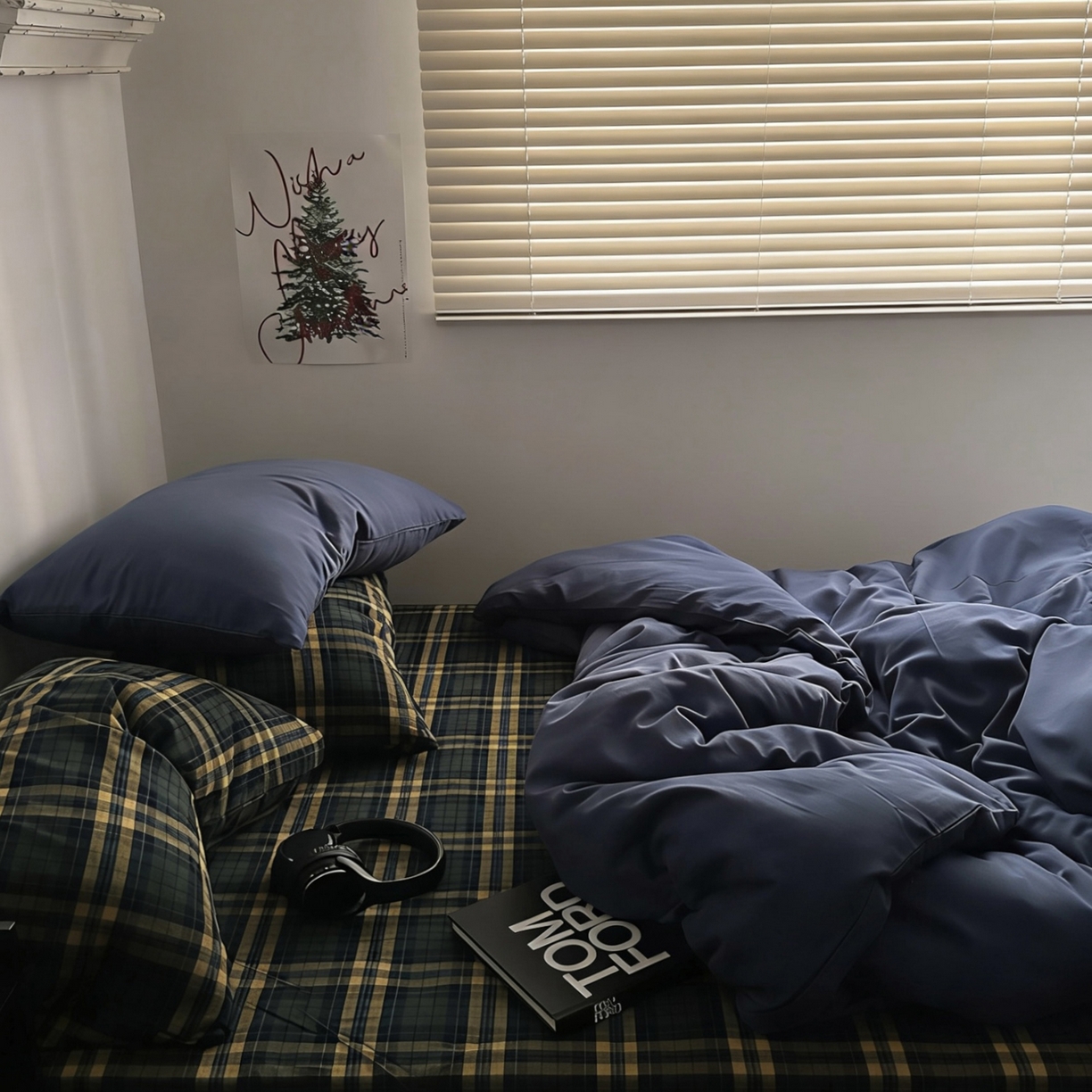 91家纺网 家纺一手货源 找家纺 柚可家居 2026新款色织水洗棉全棉四件套-加减生活 加减生活（枕套格子+鸢尾兰）