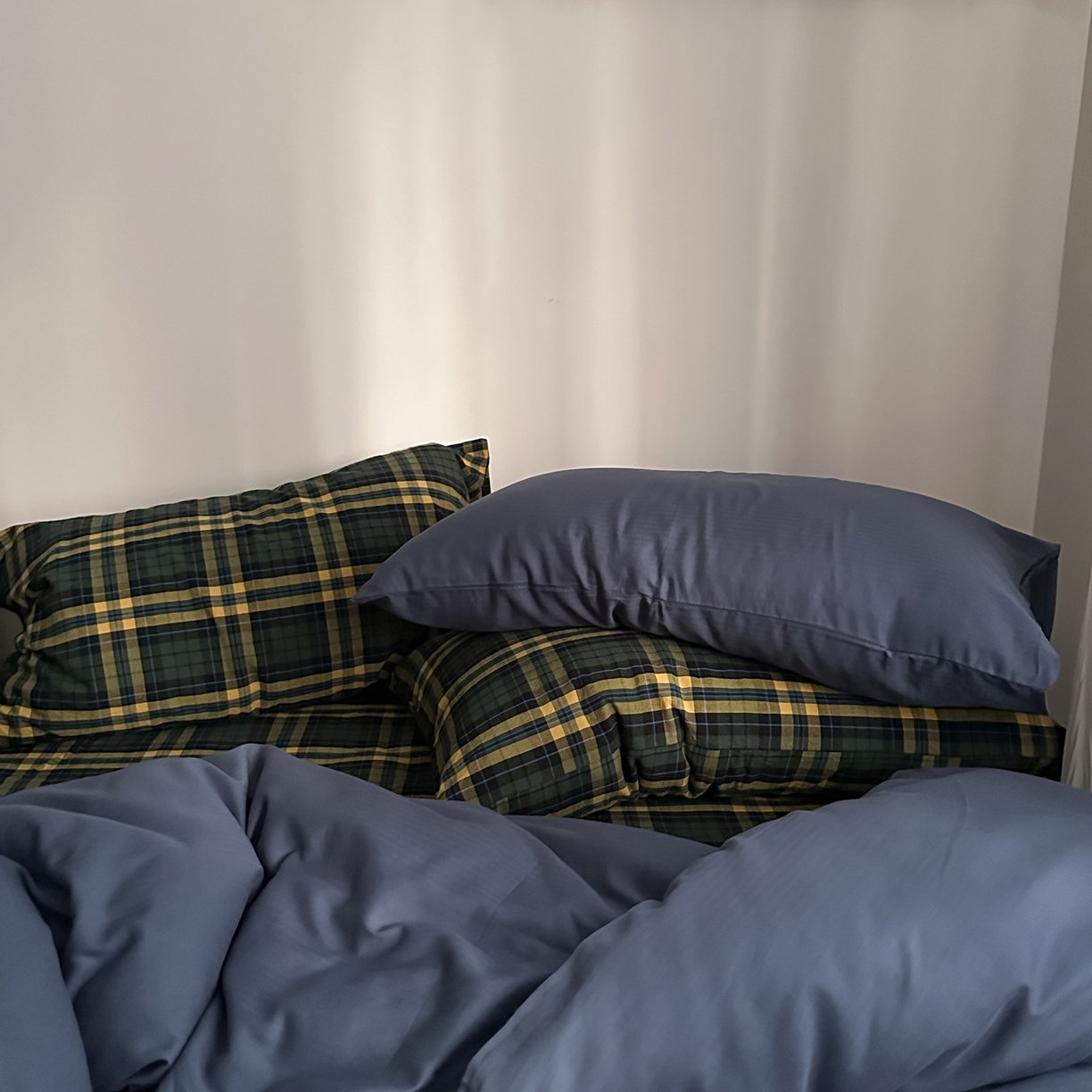 91家纺网 家纺一手货源 找家纺 柚可家居 2026新款色织水洗棉全棉四件套-加减生活 加减生活（枕套格子+鸢尾兰）