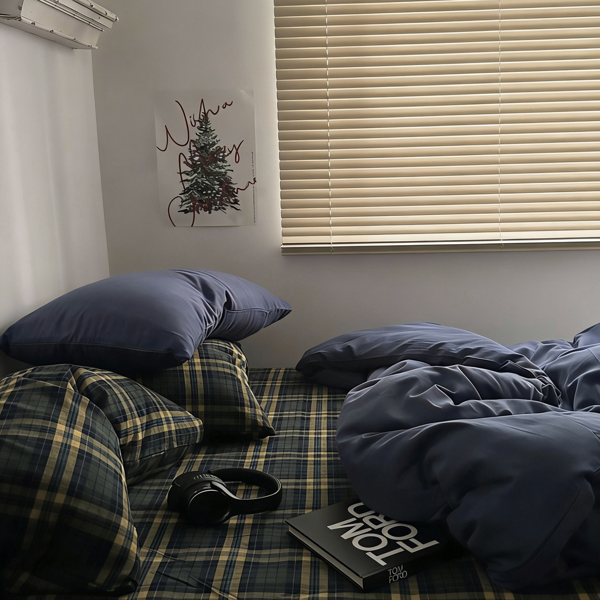 91家纺网 家纺一手货源 找家纺 柚可家居 2026新款色织水洗棉全棉四件套-加减生活 加减生活（枕套格子+鸢尾兰）