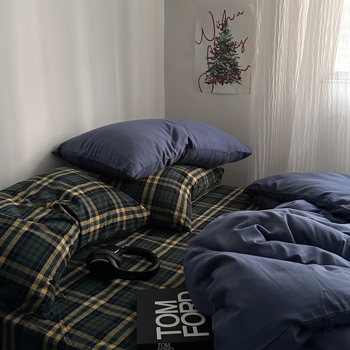 91家纺网 家纺一手货源 找家纺 柚可家居 2026新款色织水洗棉全棉四件套-加减生活 加减生活（枕套格子+鸢尾兰）