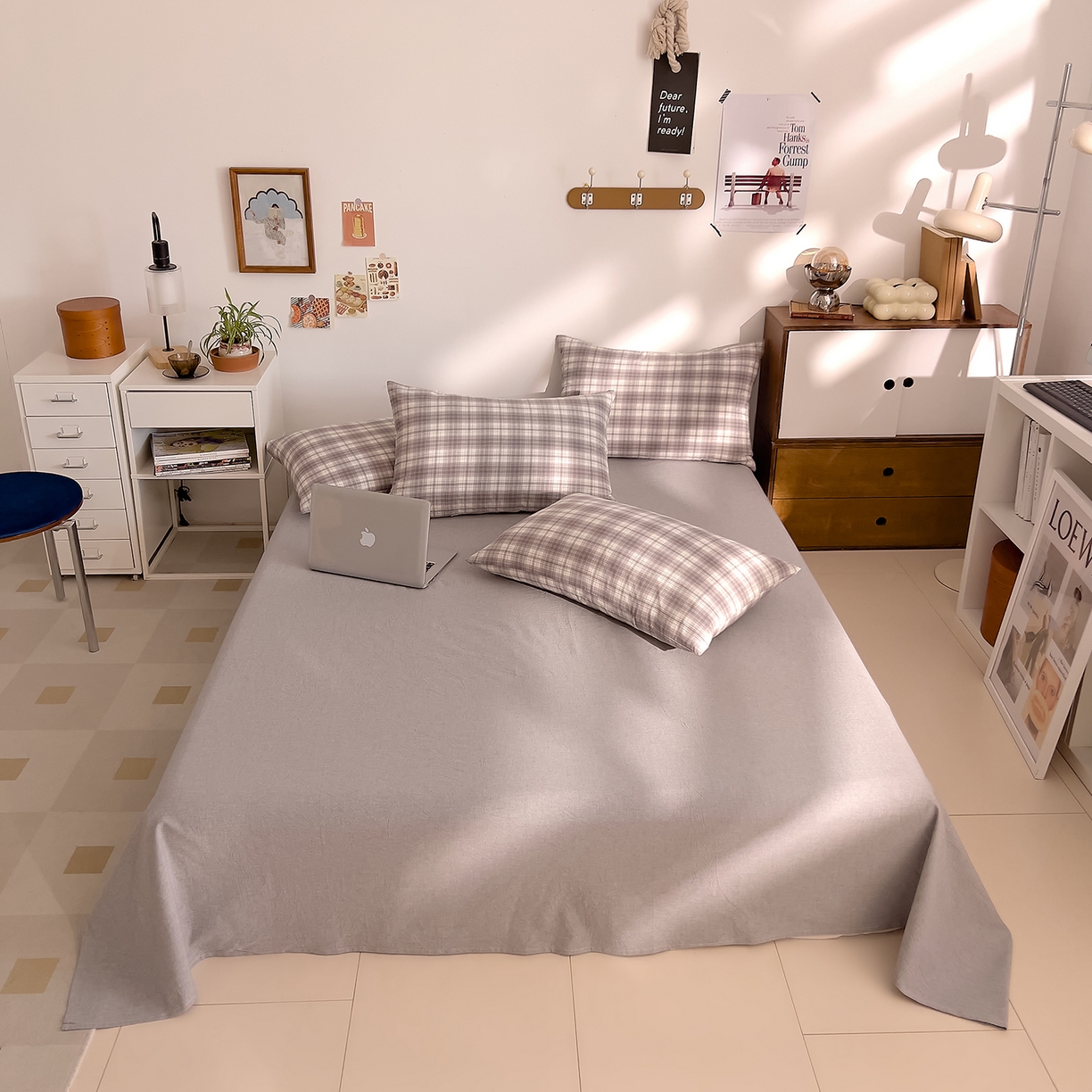 91家纺网 家纺一手货源 找家纺 DoDo 兜兜 2026新款全棉纯棉A类条格水洗棉四件套-可定做尺寸 可可奈-烟灰