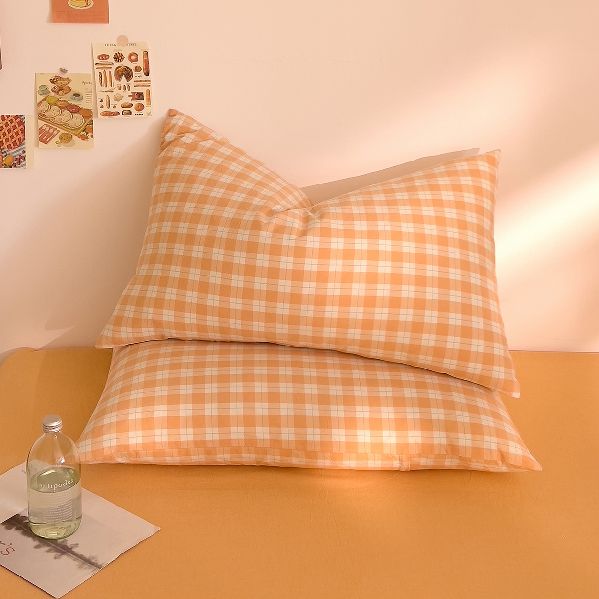 91家纺网 家纺一手货源 找家纺 DoDo 兜兜 2026新款全棉纯棉A类条格水洗棉四件套-可定做尺寸 半棠-桔