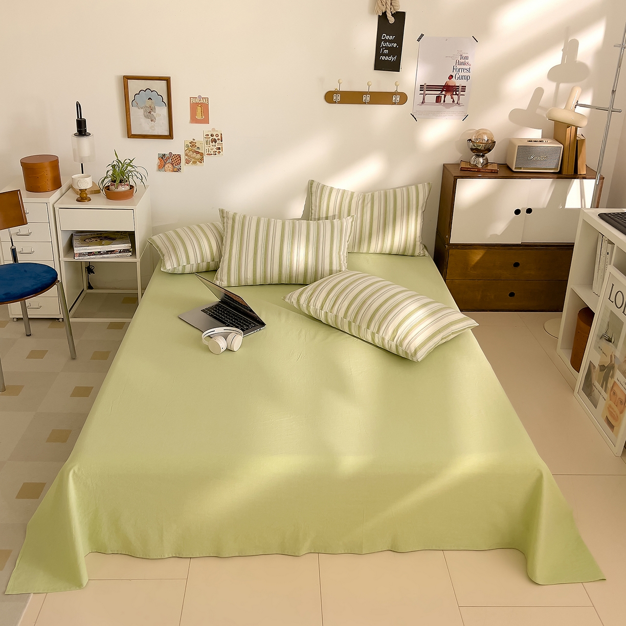 91家纺网 家纺一手货源 找家纺 DoDo 兜兜 2026新款全棉纯棉A类条格水洗棉四件套-可定做尺寸 左岸-绿