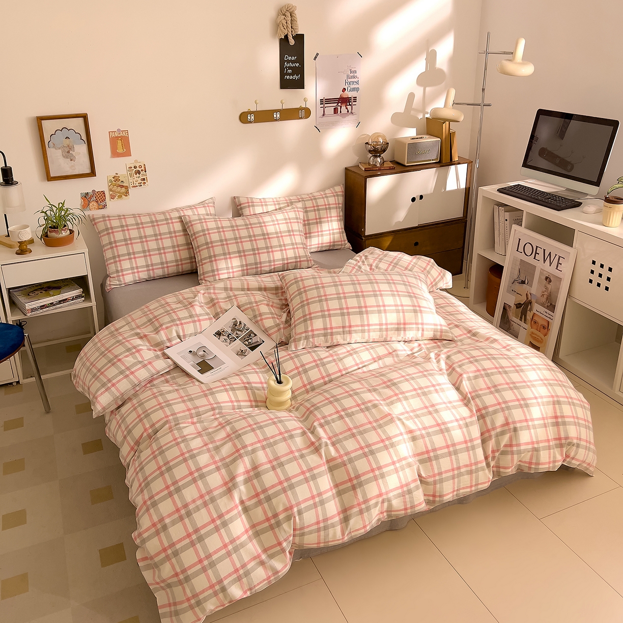 91家纺网 家纺一手货源 找家纺 DoDo 兜兜 2026新款全棉纯棉A类条格水洗棉四件套-可定做尺寸 禾里-灰粉