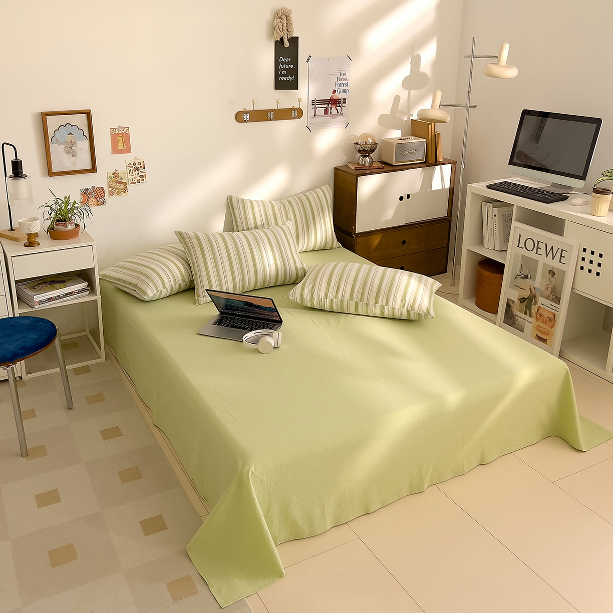 91家纺网 家纺一手货源 找家纺 DoDo 兜兜 2026新款全棉纯棉A类条格水洗棉四件套-可定做尺寸 左岸-绿