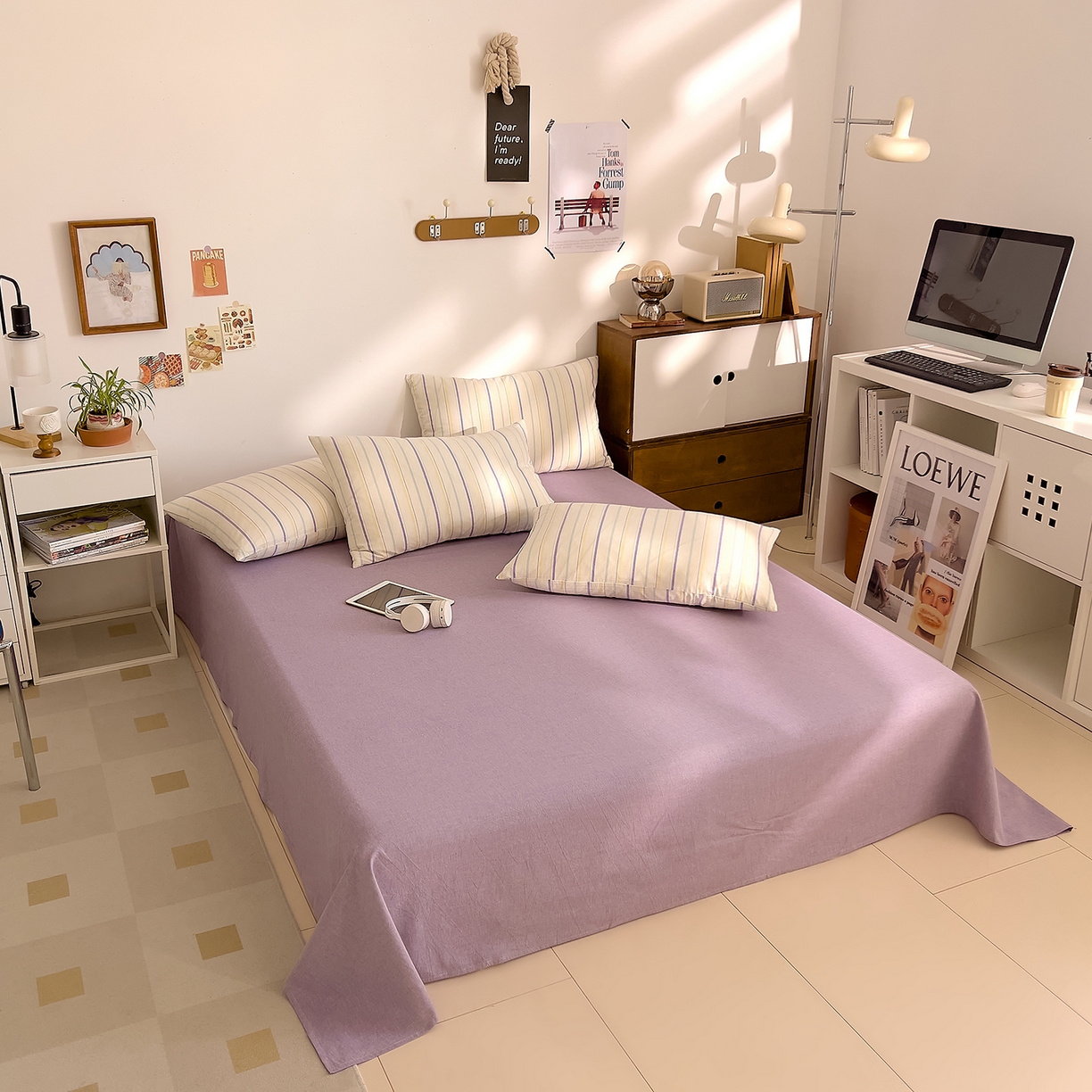 91家纺网 家纺一手货源 找家纺 DoDo 兜兜 2026新款全棉纯棉A类条格水洗棉四件套-可定做尺寸 且乐-紫