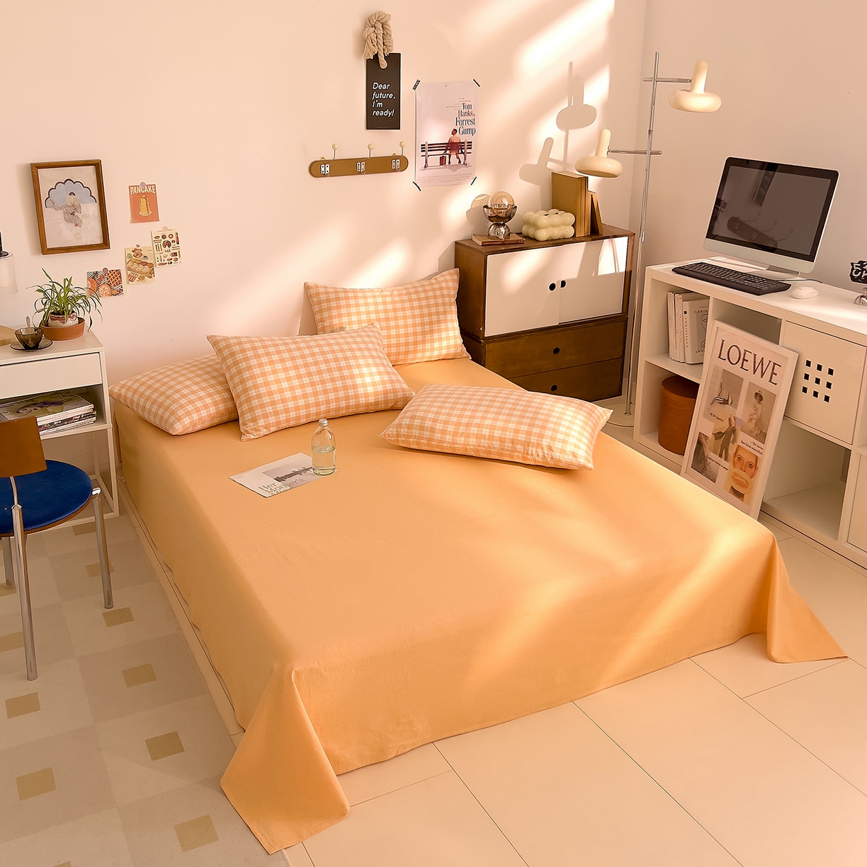 91家纺网 家纺一手货源 找家纺 DoDo 兜兜 2026新款全棉纯棉A类条格水洗棉四件套-可定做尺寸 半棠-桔