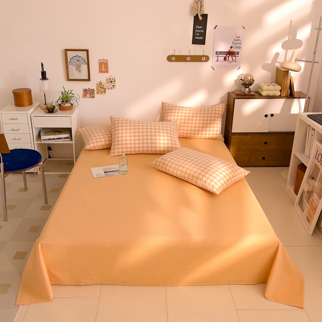 91家纺网 家纺一手货源 找家纺 DoDo 兜兜 2026新款全棉纯棉A类条格水洗棉四件套-可定做尺寸 半棠-桔