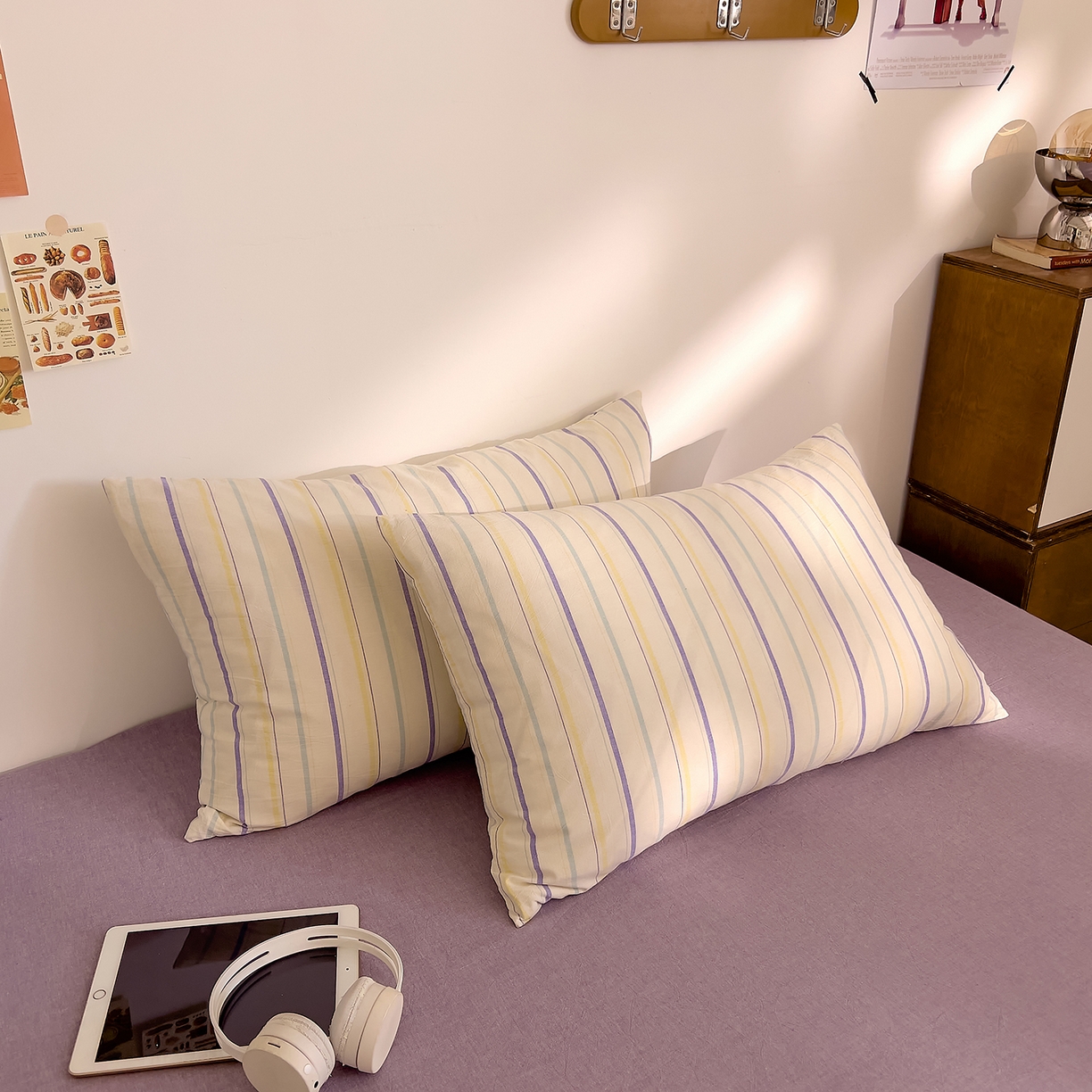 91家纺网 家纺一手货源 找家纺 DoDo 兜兜 2026新款全棉纯棉A类条格水洗棉四件套-可定做尺寸 且乐-紫