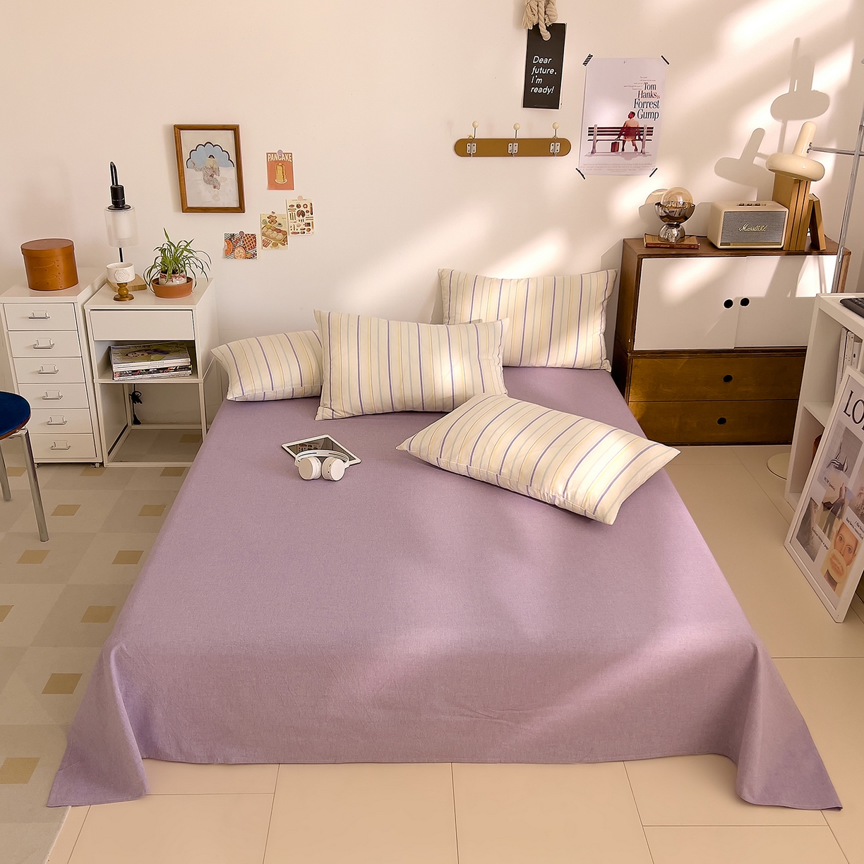 91家纺网 家纺一手货源 找家纺 DoDo 兜兜 2026新款全棉纯棉A类条格水洗棉四件套-可定做尺寸 且乐-紫