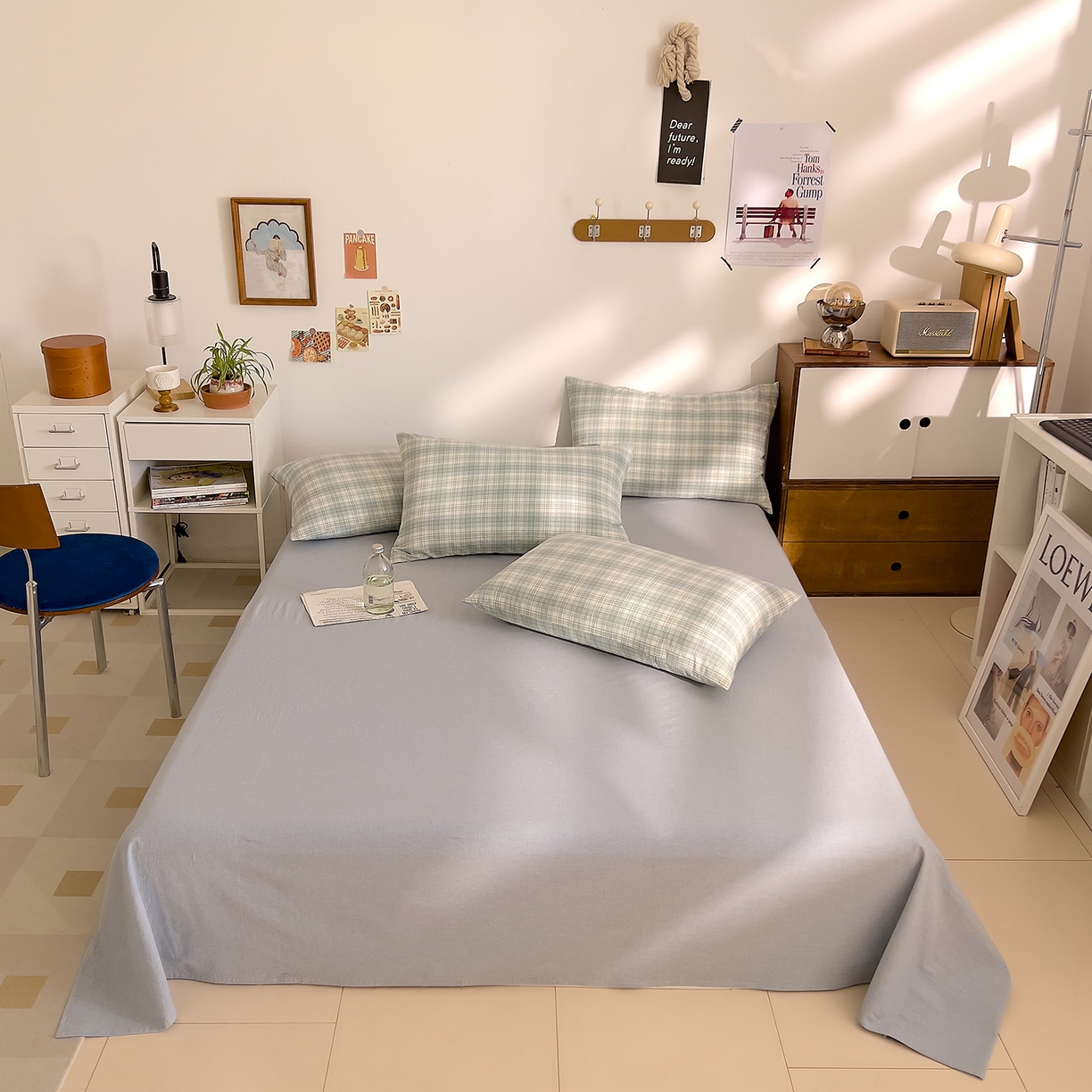 91家纺网 家纺一手货源 找家纺 DoDo 兜兜 2026新款全棉纯棉A类条格水洗棉四件套-可定做尺寸 可可奈-天青