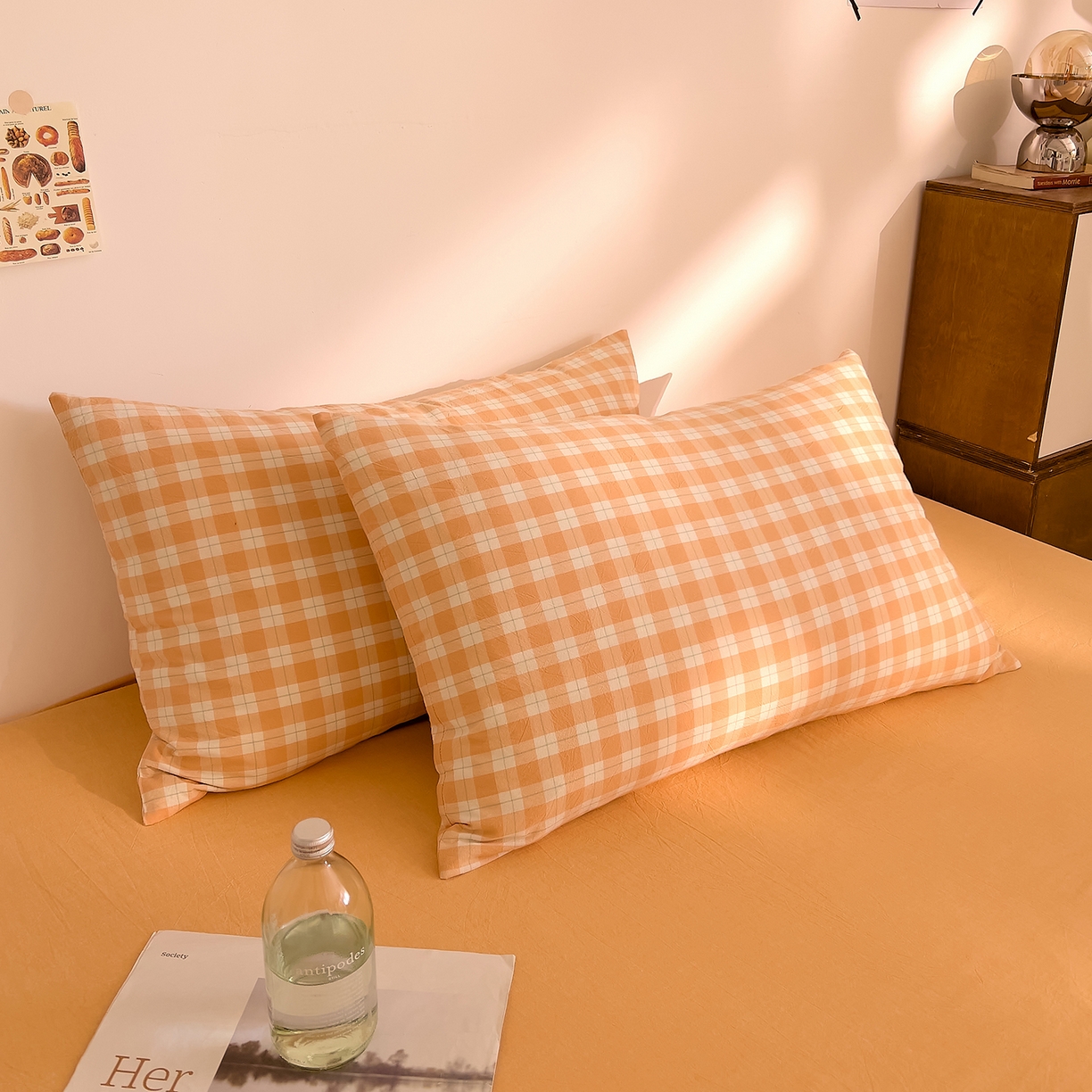 91家纺网 家纺一手货源 找家纺 DoDo 兜兜 2026新款全棉纯棉A类条格水洗棉四件套-可定做尺寸 半棠-桔