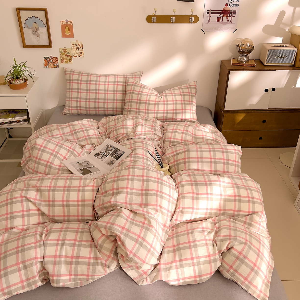 91家纺网 家纺一手货源 找家纺 DoDo 兜兜 2026新款全棉纯棉A类条格水洗棉四件套-可定做尺寸 禾里-灰粉