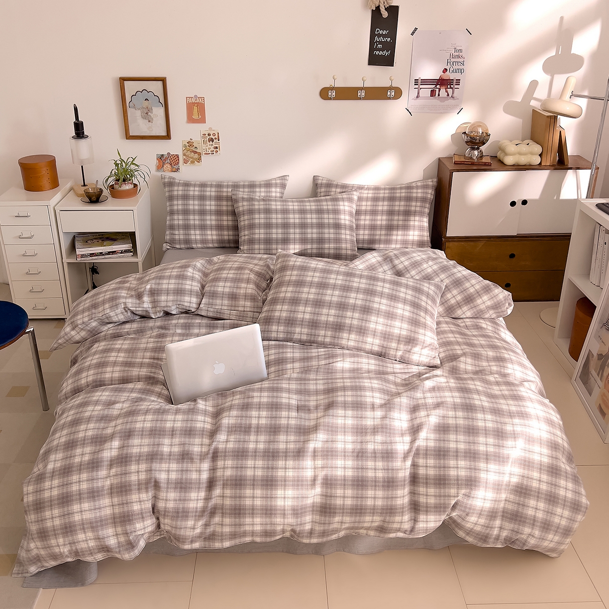 91家纺网 家纺一手货源 找家纺 DoDo 兜兜 2026新款全棉纯棉A类条格水洗棉四件套-可定做尺寸 可可奈-烟灰