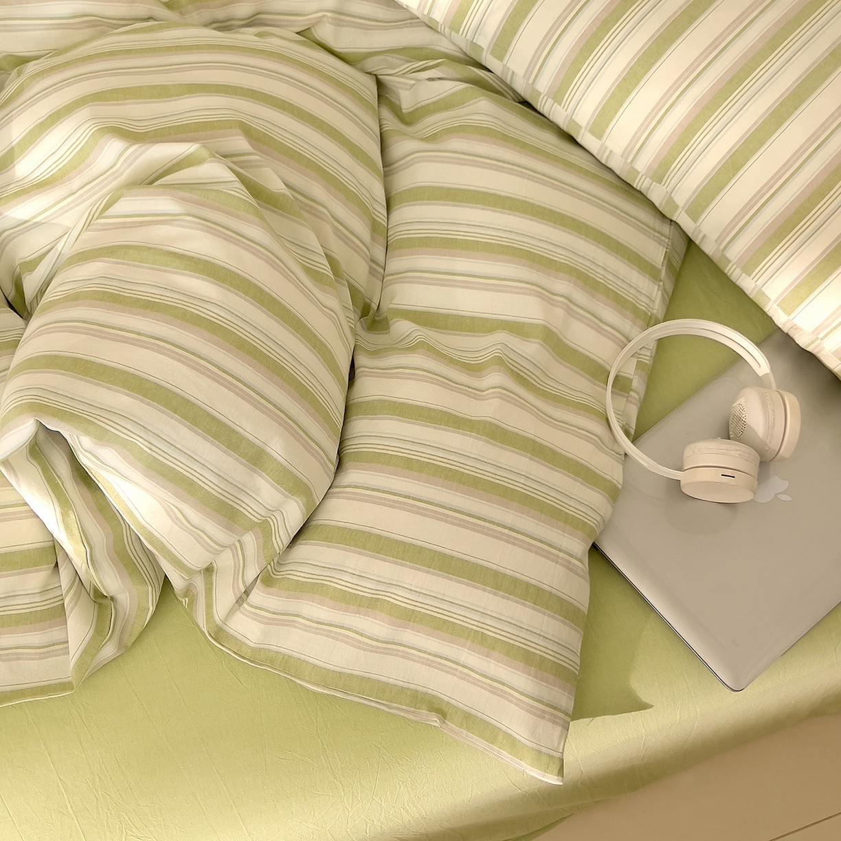 91家纺网 家纺一手货源 找家纺 DoDo 兜兜 2026新款全棉纯棉A类条格水洗棉四件套-可定做尺寸 左岸-绿