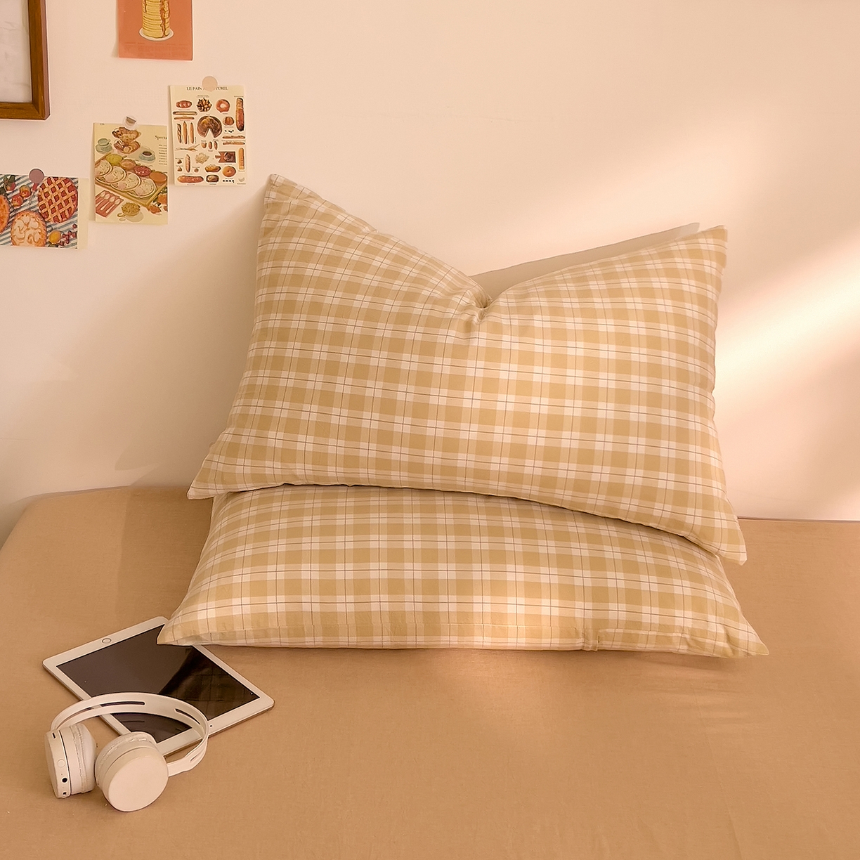 91家纺网 家纺一手货源 找家纺 DoDo 兜兜 2026新款全棉纯棉A类条格水洗棉四件套-可定做尺寸 半棠-卡其