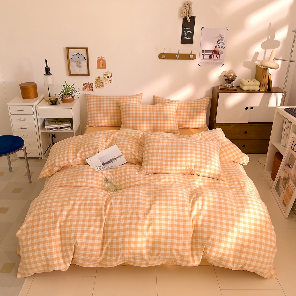 91家纺网 家纺一手货源 找家纺 DoDo 兜兜 2026新款全棉纯棉A类条格水洗棉四件套-可定做尺寸 半棠-桔