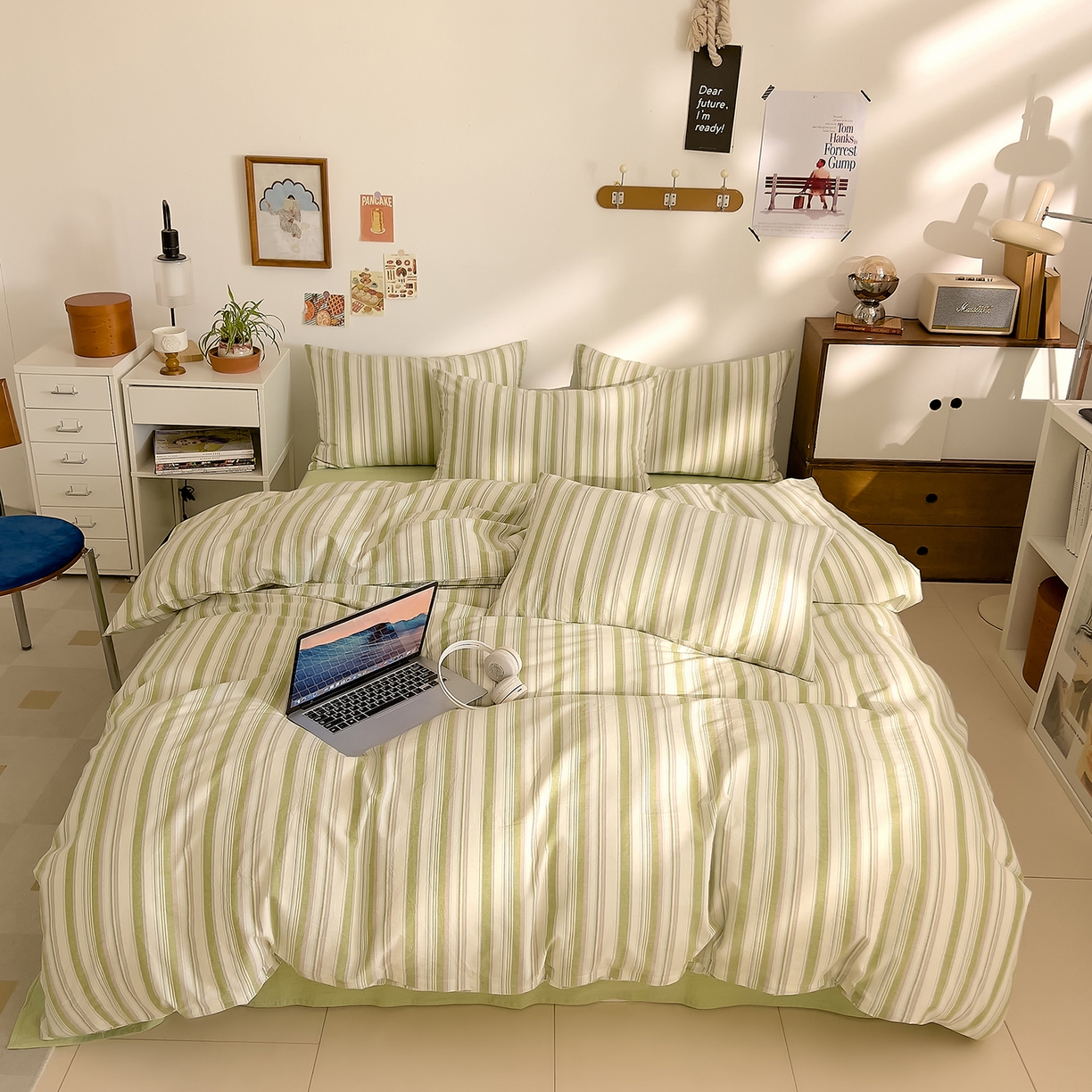 91家纺网 家纺一手货源 找家纺 DoDo 兜兜 2026新款全棉纯棉A类条格水洗棉四件套-可定做尺寸 左岸-绿