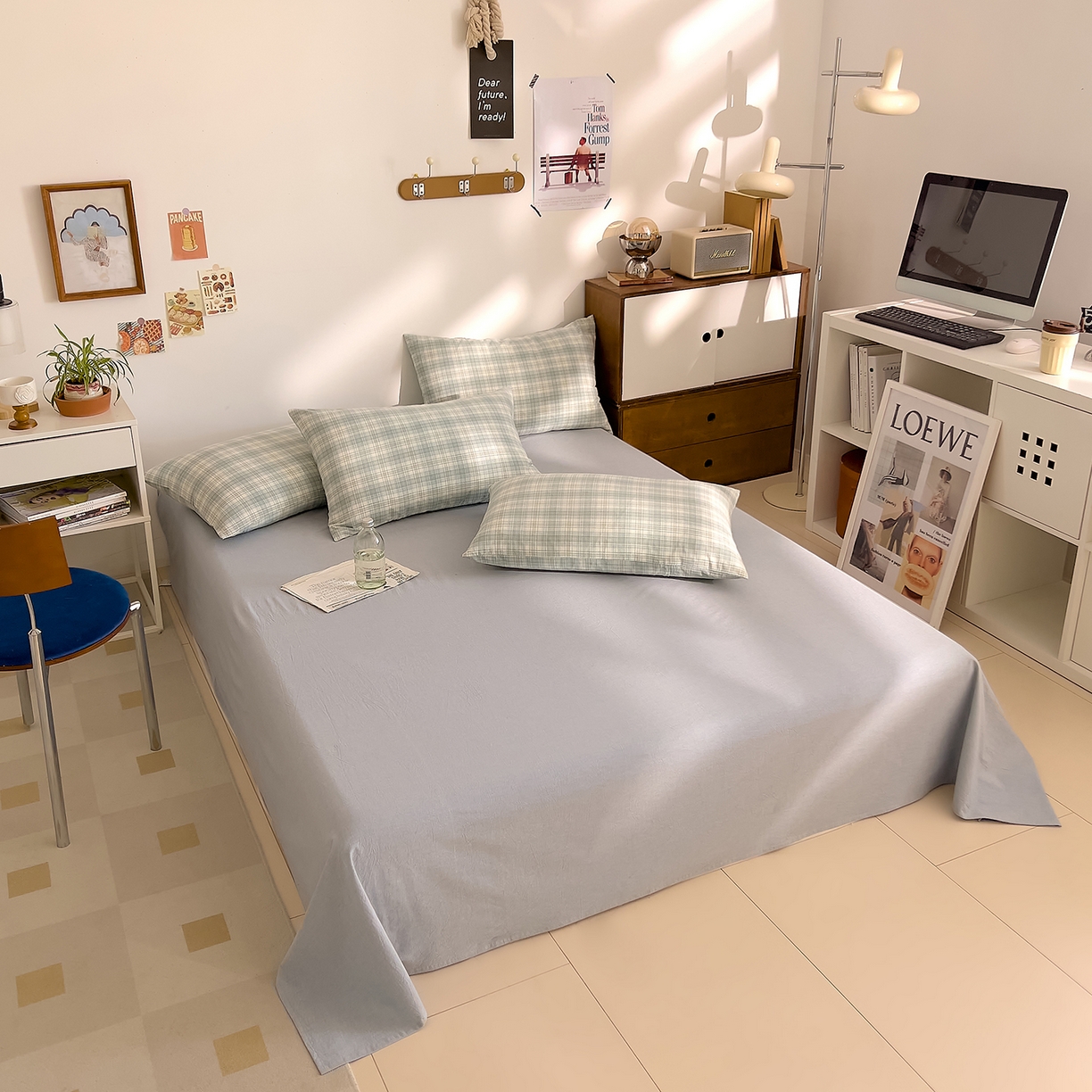 91家纺网 家纺一手货源 找家纺 DoDo 兜兜 2026新款全棉纯棉A类条格水洗棉四件套-可定做尺寸 可可奈-天青