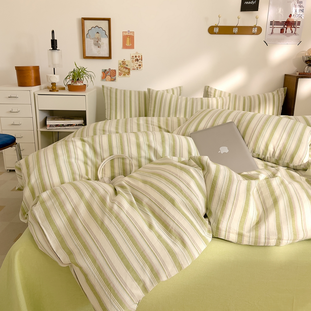 91家纺网 家纺一手货源 找家纺 DoDo 兜兜 2026新款全棉纯棉A类条格水洗棉四件套-可定做尺寸 左岸-绿